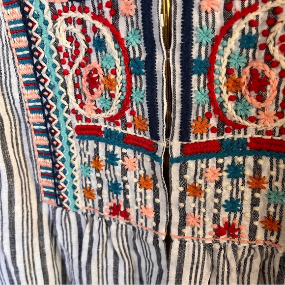 J. Jill Love Linen Blue and White Striped Tunic with Embroidered Details XL - Picture 7 of 12